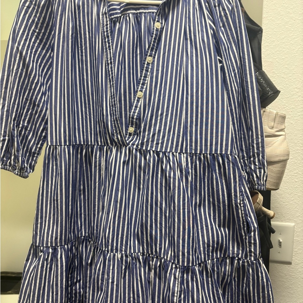GAP Navy and White Striped Tiered Dress